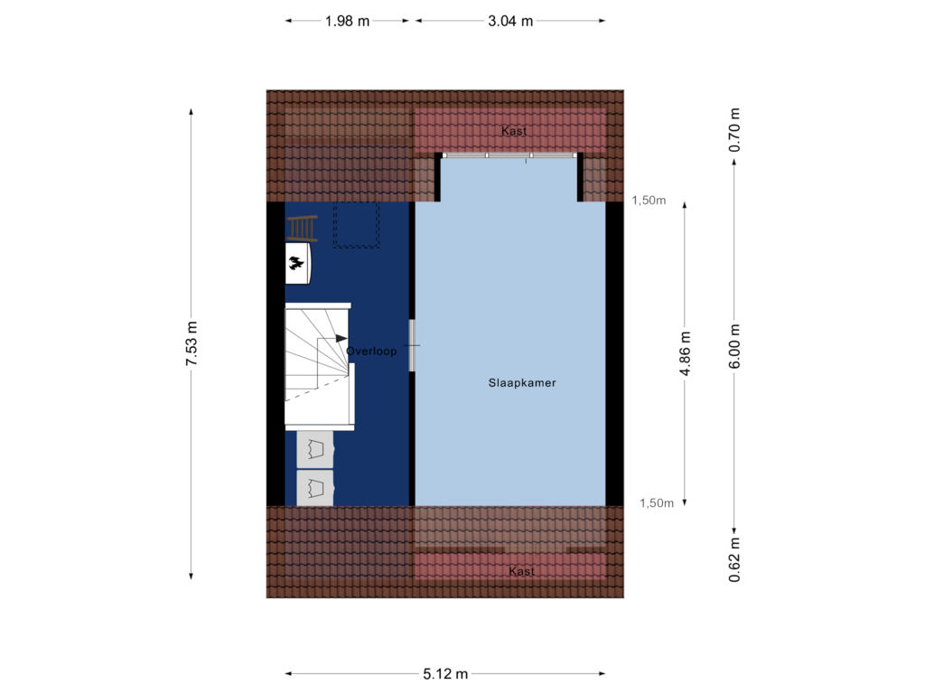 View floorplan of Tweede verdieping of Willibrordusstraat 59