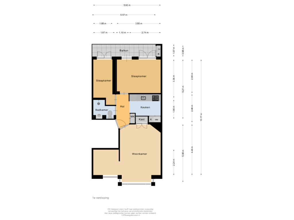 View floorplan of 1e verdieping of Sanderijnstraat 48-1