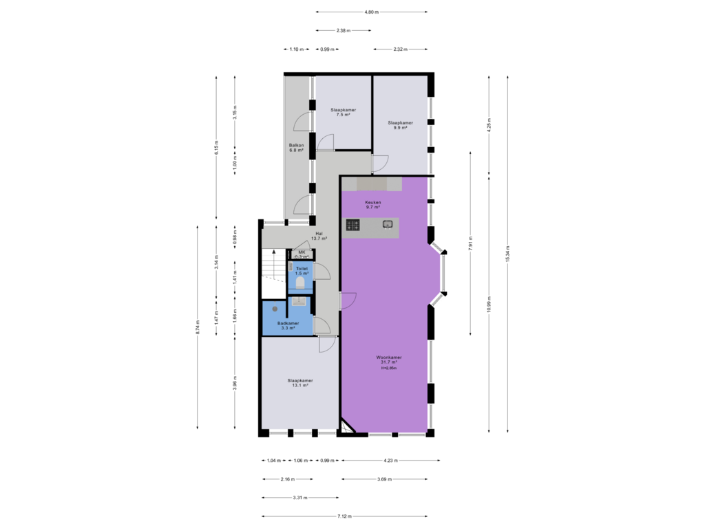 View floorplan of 2e verdieping of Gratamastraat 50