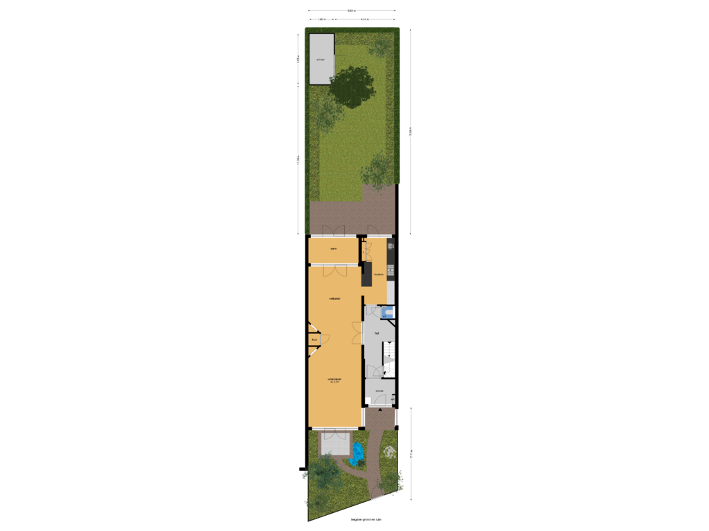 Bekijk plattegrond van begane grond en tuin van Frederik Hendriklaan 13