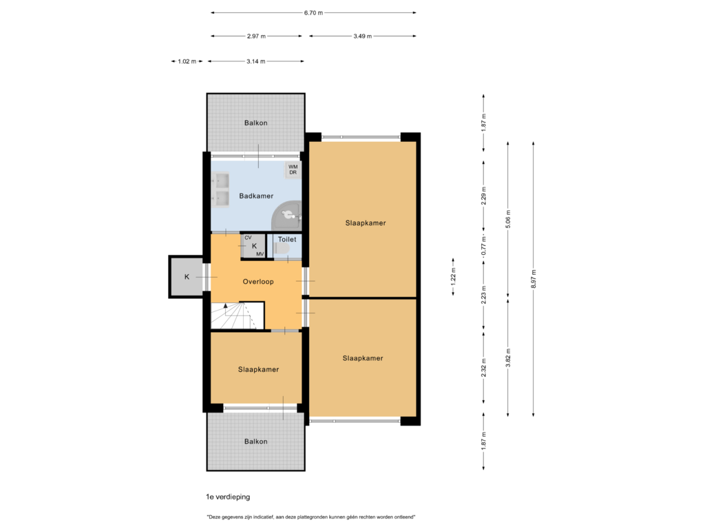 Bekijk plattegrond van 1e verdieping van Puccinistraat 29