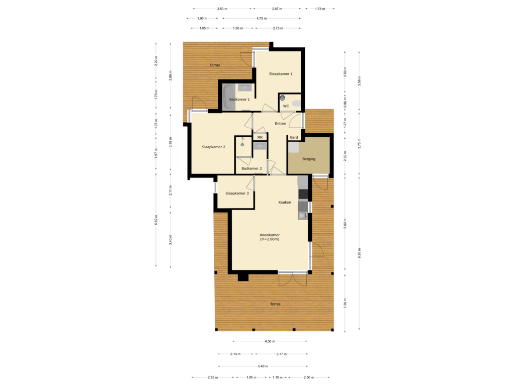 View floorplan of begane grond of Westerduin 117-19