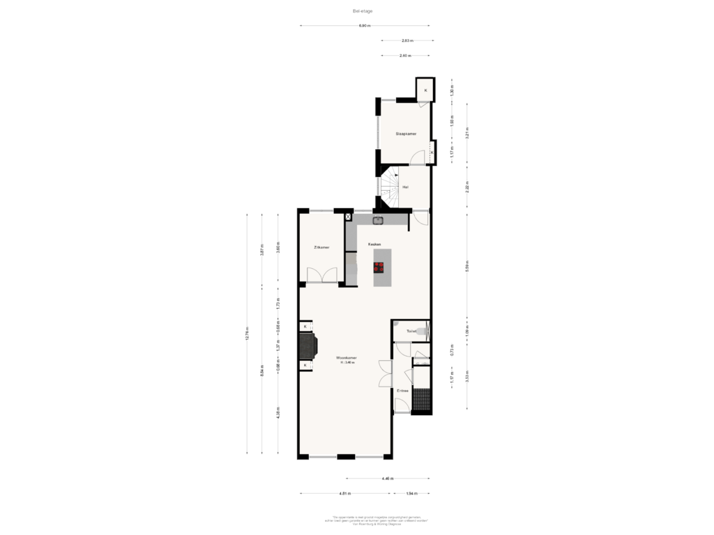 Bekijk plattegrond van Bel-etage van Prinsengracht 1079-A