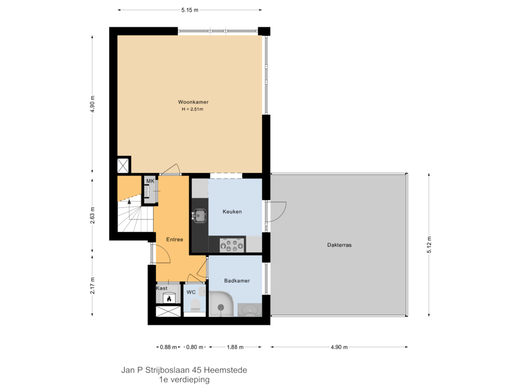 View floorplan of 1e verdieping of Jan P. Strijboslaan 45