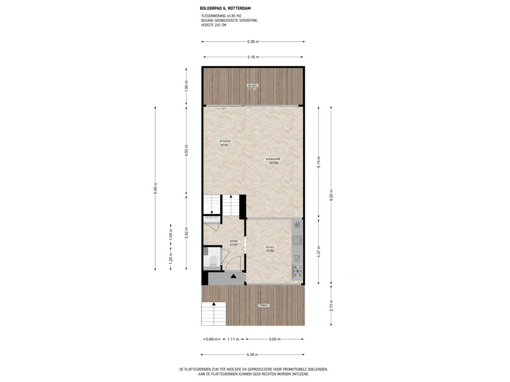 View floorplan of BG/1e Verdieping of Bolderpad 6