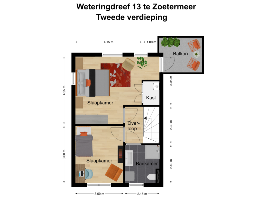 Bekijk plattegrond van Tweede verdieping van Weteringdreef 13