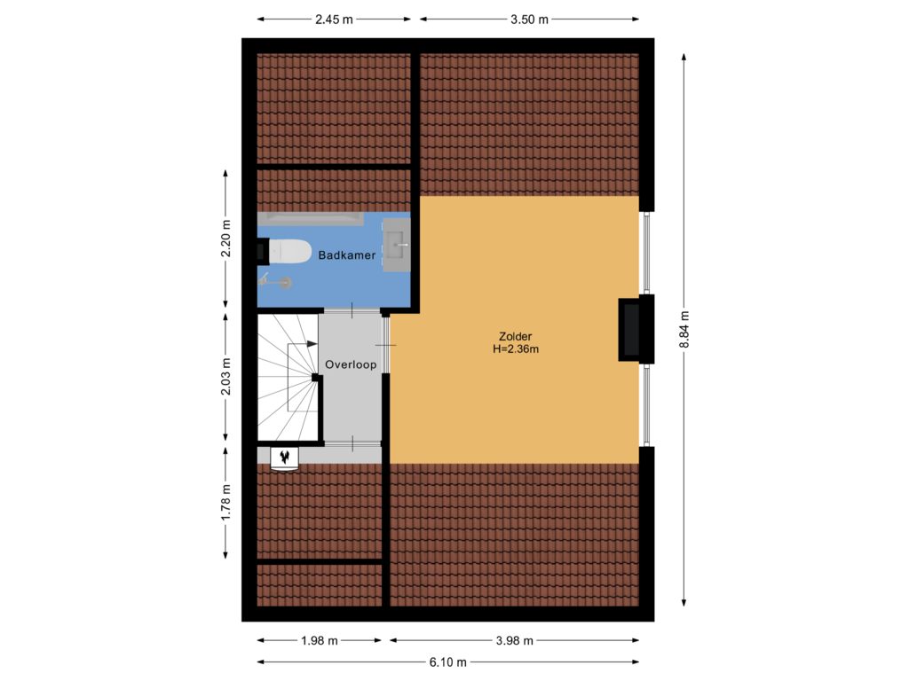 View floorplan of Zolder of Parkietstraat 20