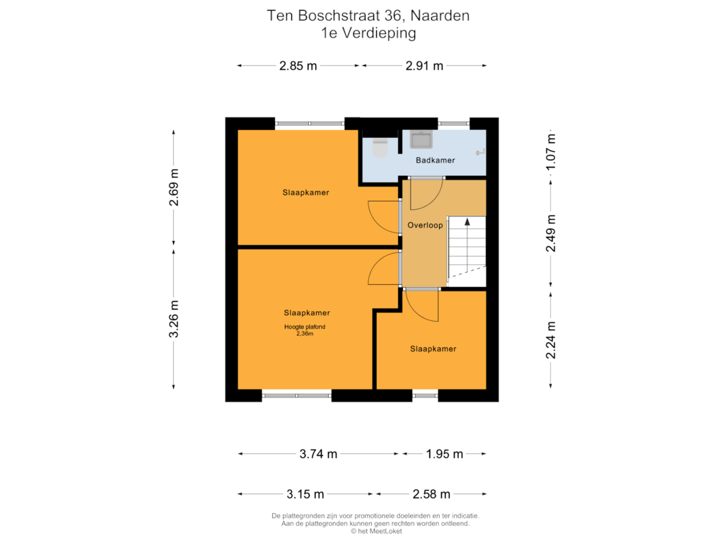 Bekijk plattegrond van 1e Verdieping van Ten Boschstraat 36