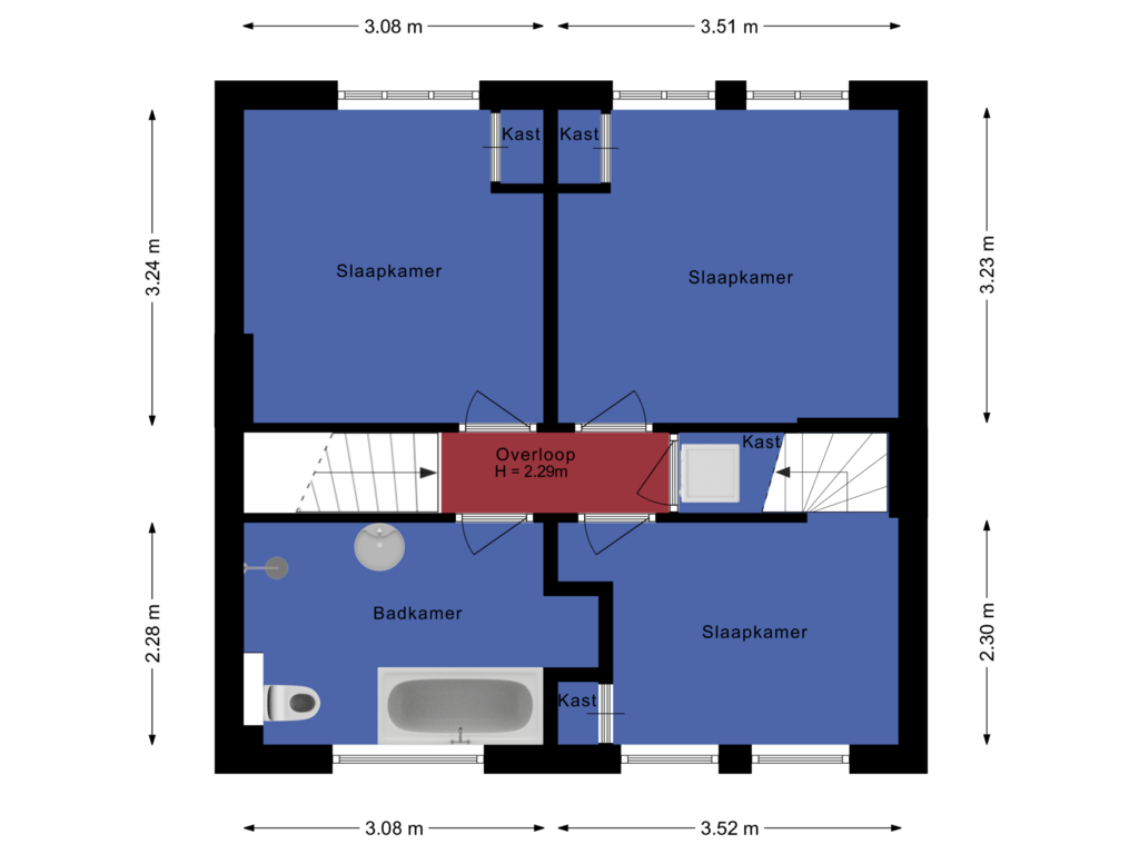 View floorplan of Eerste verdieping of Pastoor van der Meijdenstraat 89