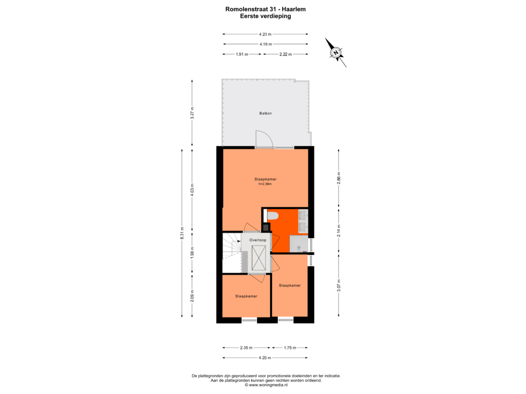 View floorplan of Eerste verdieping of Romolenstraat 31