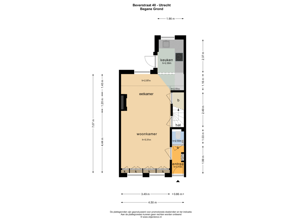 Bekijk plattegrond van BEGANE GROND van Beverstraat 40