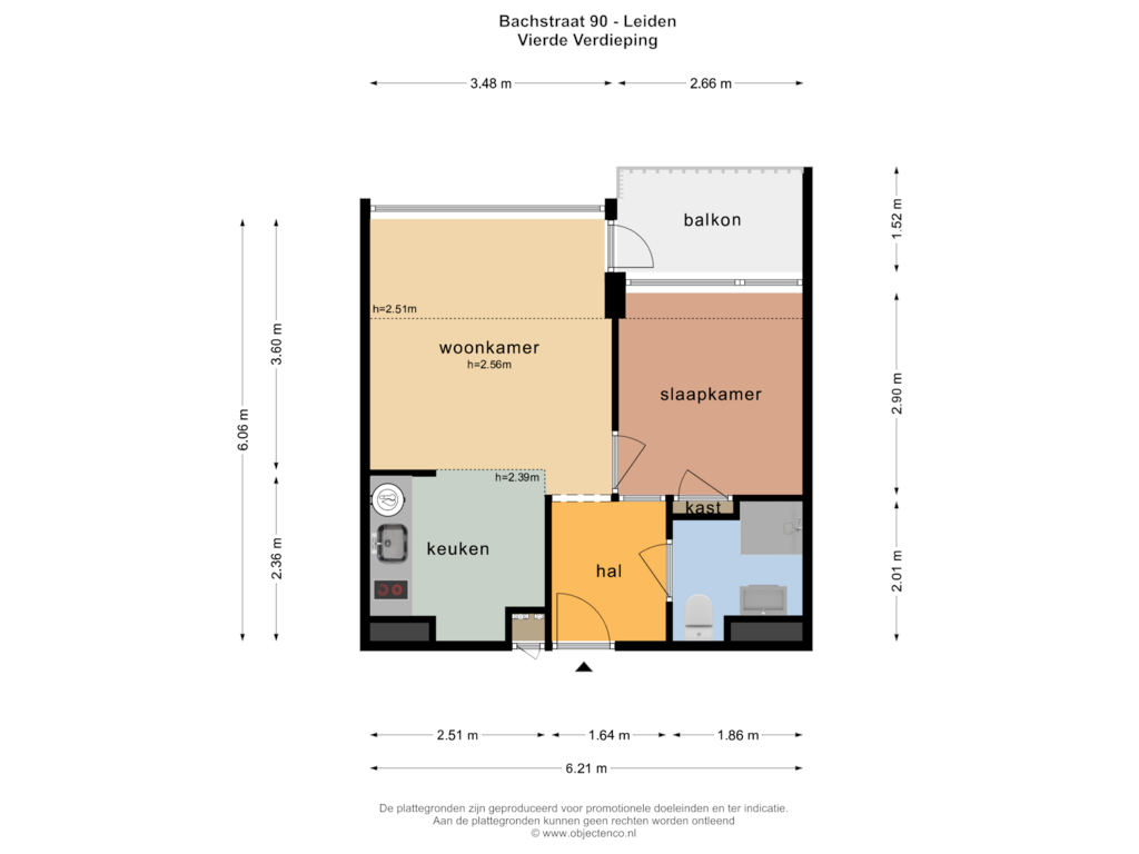 Bekijk plattegrond van VIERDE VERDIEPING van Bachstraat 90