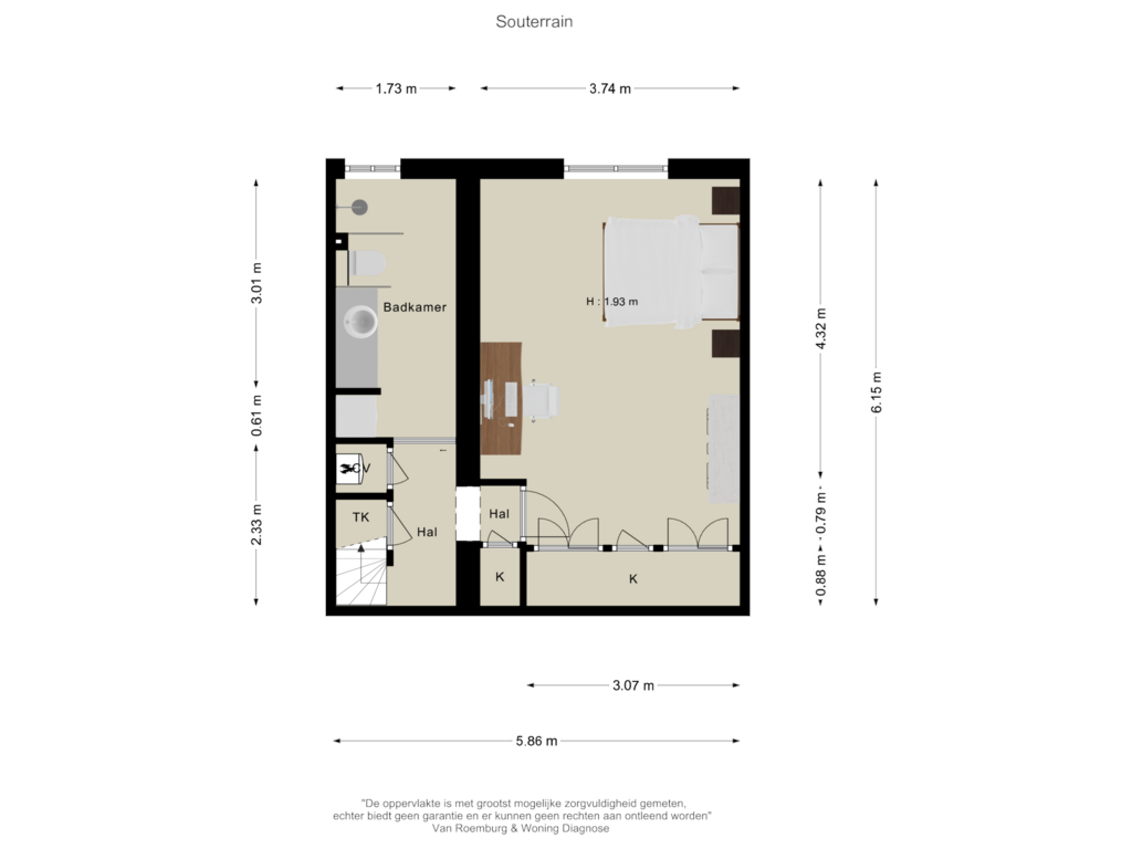 View floorplan of Souterrain of Johannes Verhulststraat 222-H