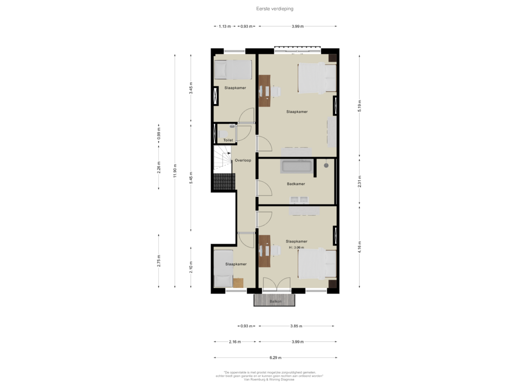 View floorplan of Eerste verdieping of Johannes Verhulststraat 222-H