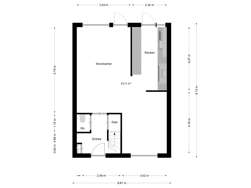 View floorplan of begane grond of Taets van Amerongenstraat 4