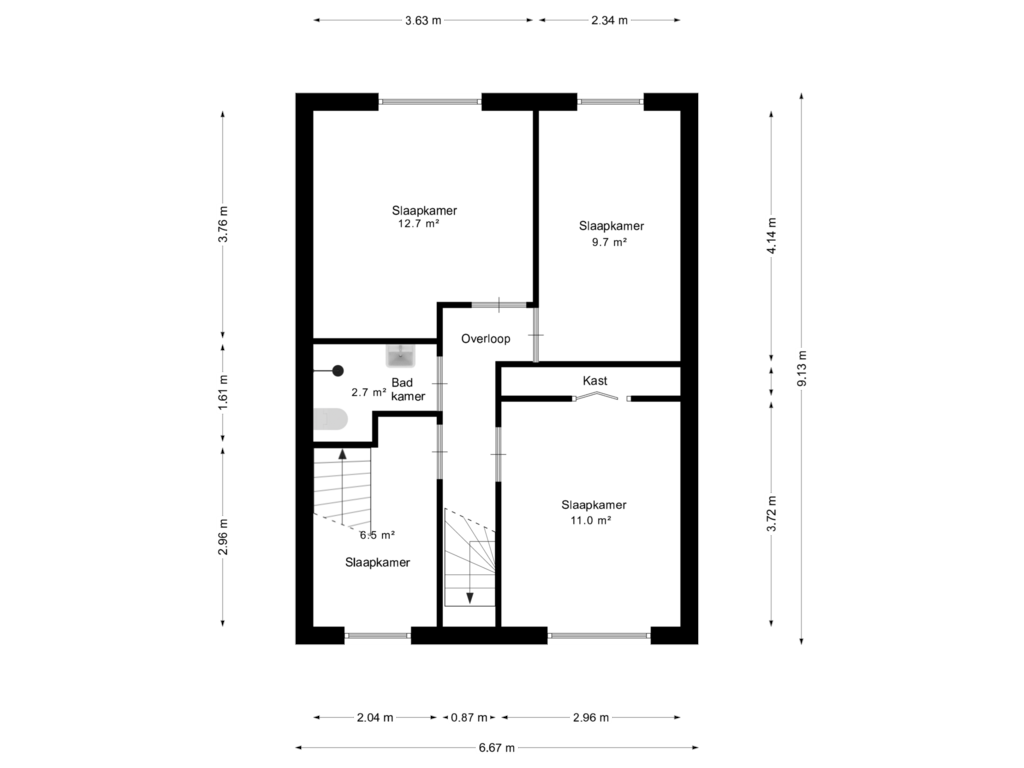 View floorplan of 1e verdieping of Taets van Amerongenstraat 4