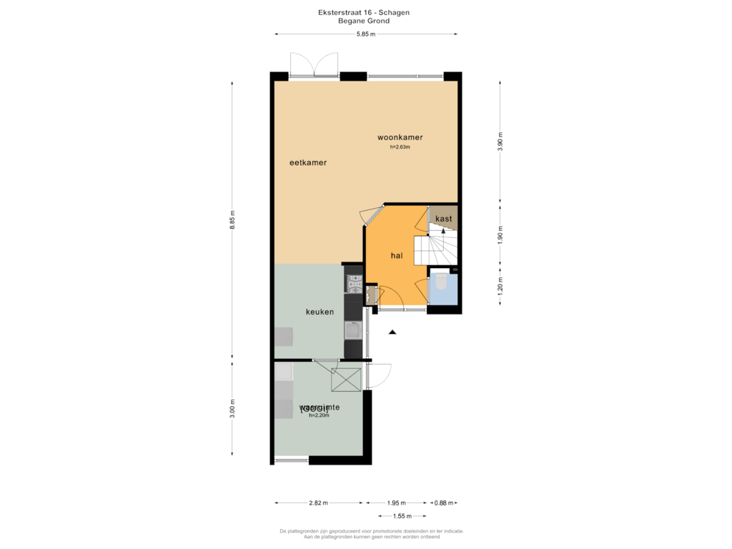 View floorplan of BEGANE GROND of Eksterstraat 16