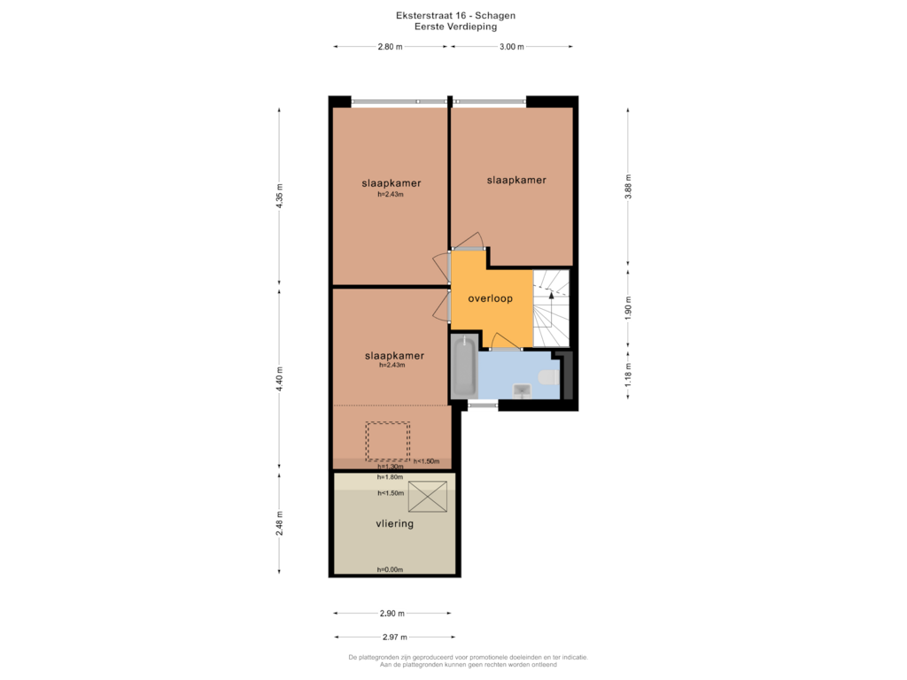 View floorplan of EERSTE VERDIEPING of Eksterstraat 16