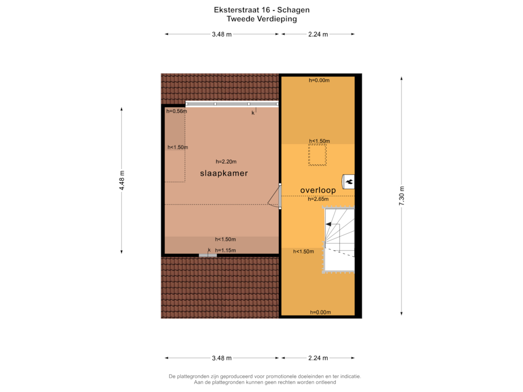 View floorplan of TWEEDE VERDIEPING of Eksterstraat 16