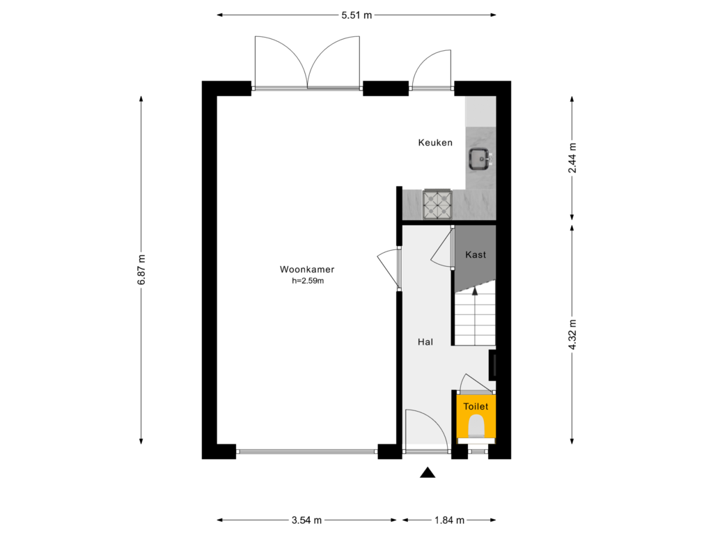 Bekijk plattegrond van Begane Grond van Oude Singel 38