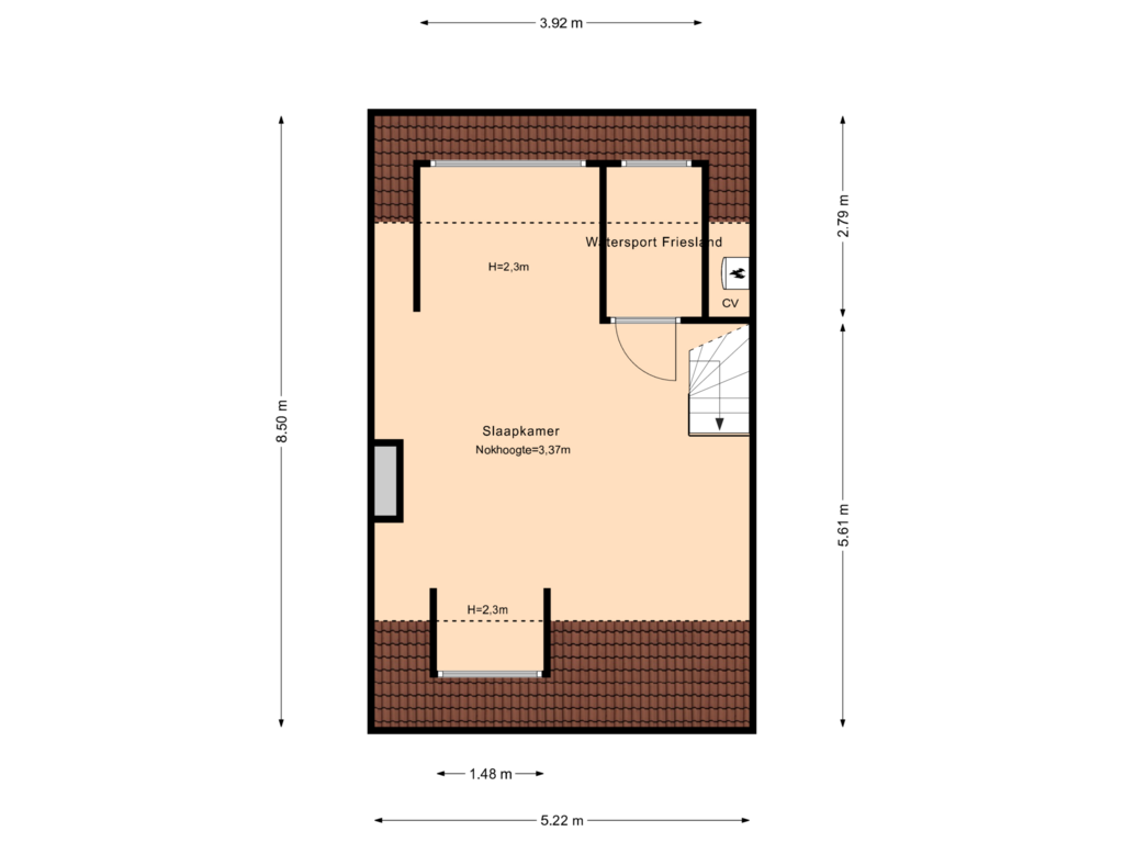 Bekijk plattegrond van 2e verdieping van Neptunusstraat 42