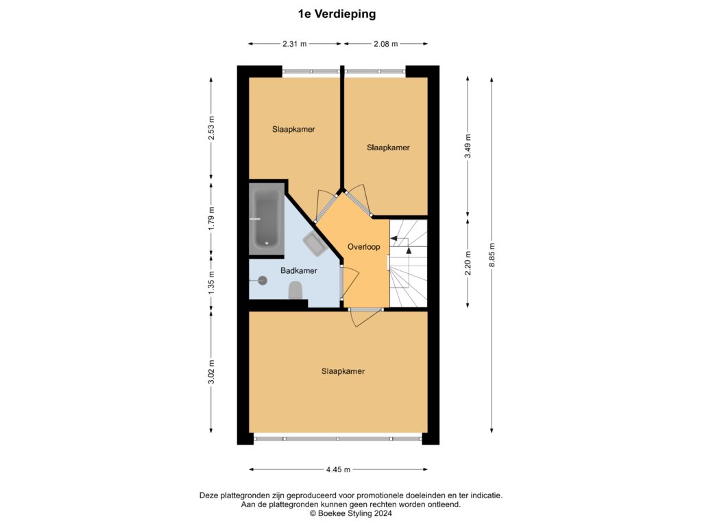 View floorplan of 1e Verdieping of A.L. Dyserinckstraat 39