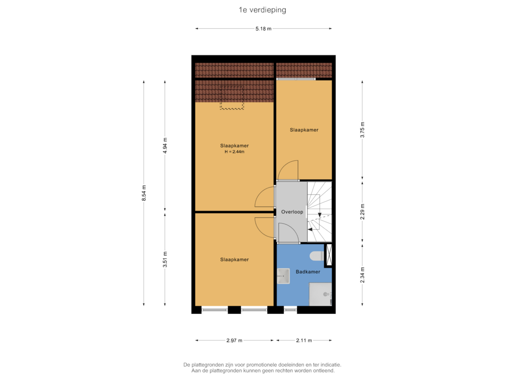 View floorplan of 1e verdieping of Fruitlaan 8