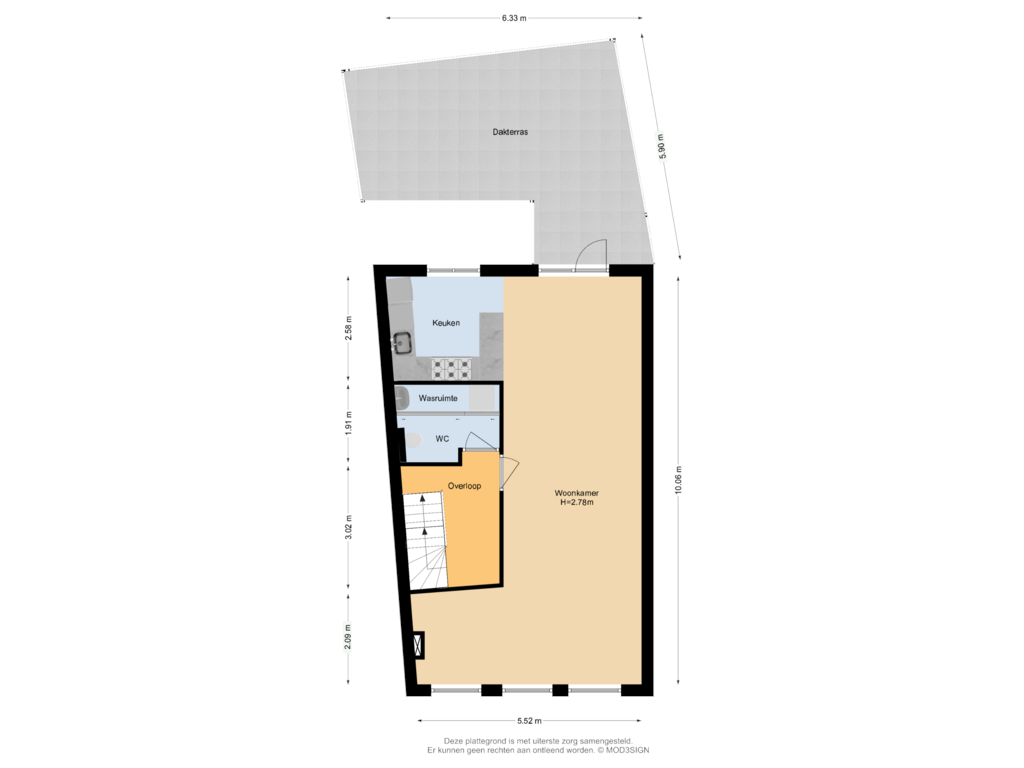 View floorplan of 1e Verdieping of Zoetestraat 42-RD