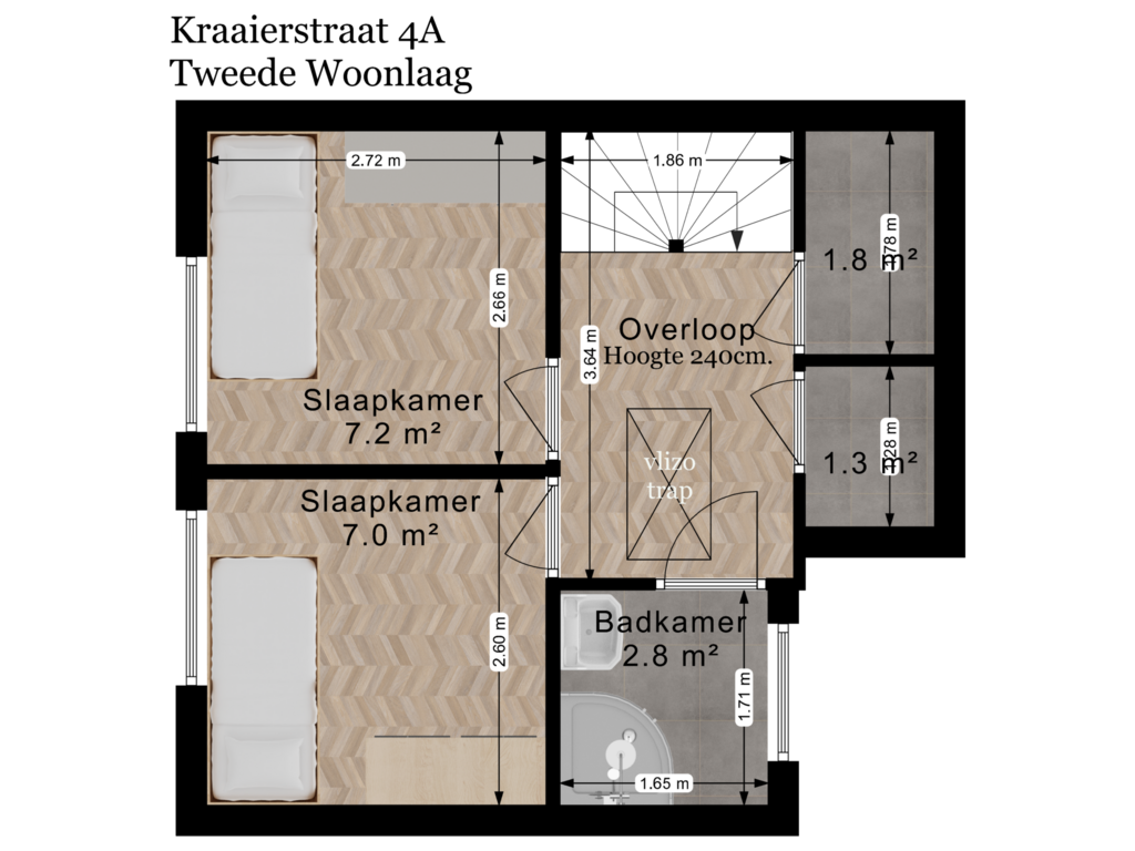 View floorplan of Tweede Woonlaag of Kraaierstraat 4-A