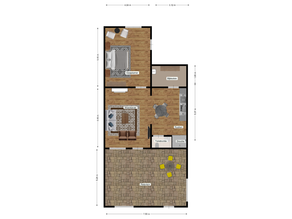 Bekijk plattegrond van Gastenverblijf + patiotuin van Wilhelminastraat 111