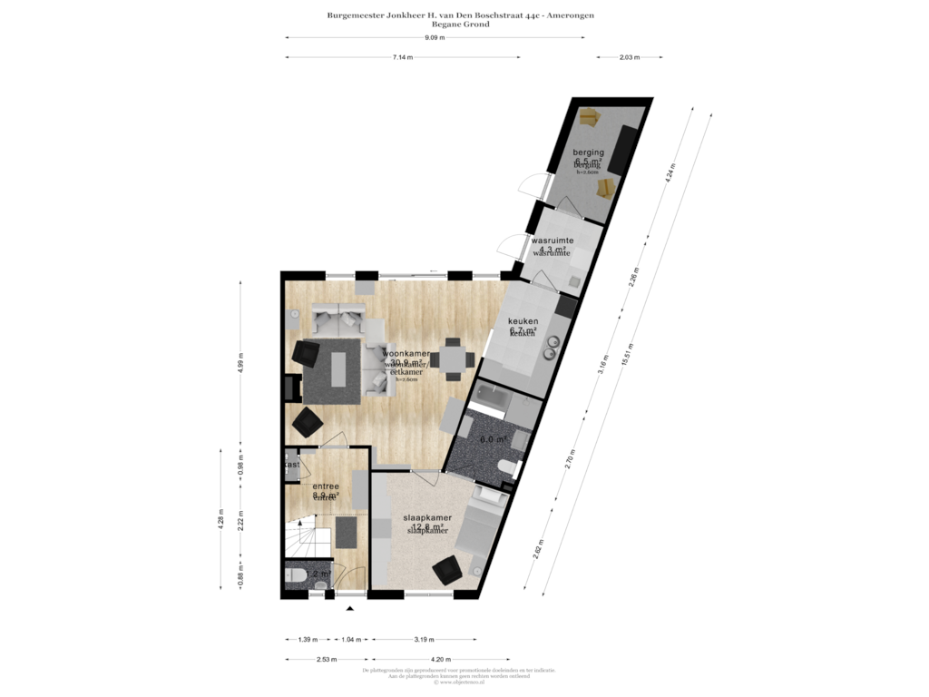 Bekijk plattegrond van BEGANE GROND van Burgemeester van den Boschstraat 44-C