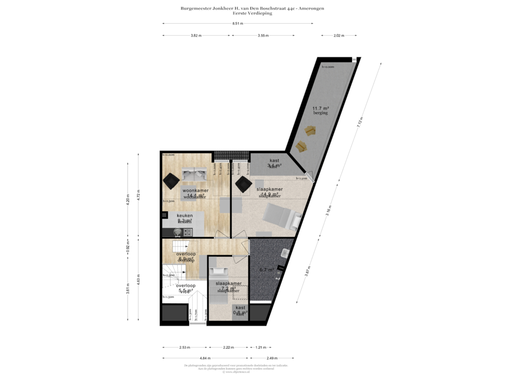 Bekijk plattegrond van EERSTE VERDIEPING van Burgemeester van den Boschstraat 44-C