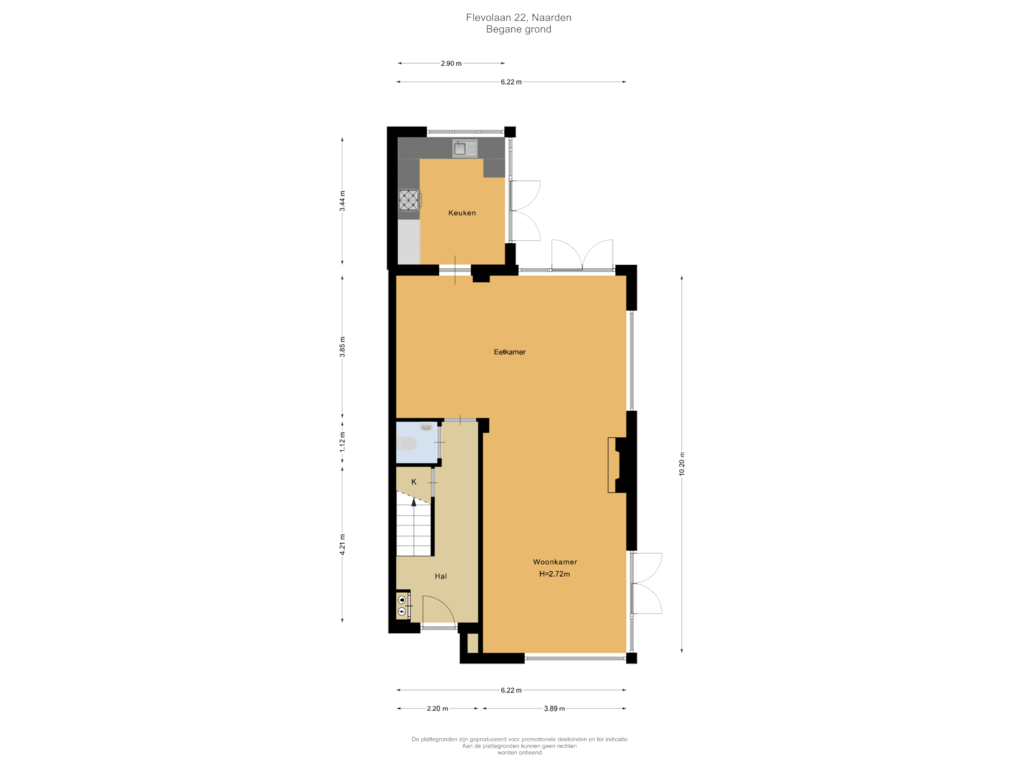 Bekijk plattegrond van Begane grond van Flevolaan 22