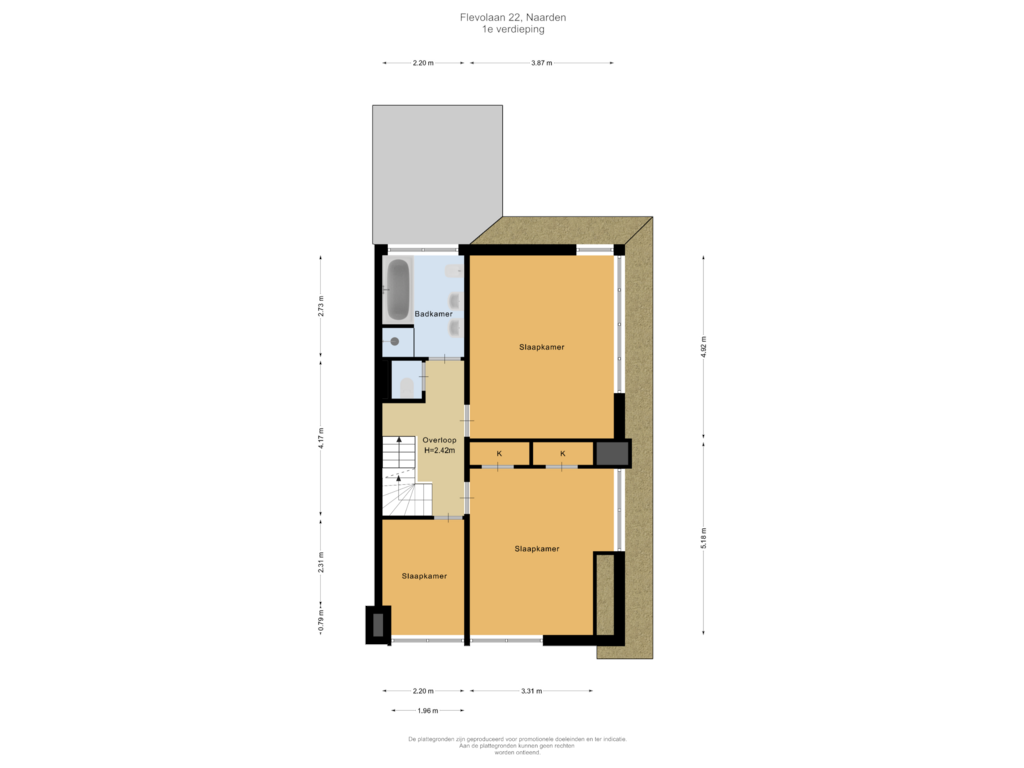 Bekijk plattegrond van 1e verdieping van Flevolaan 22