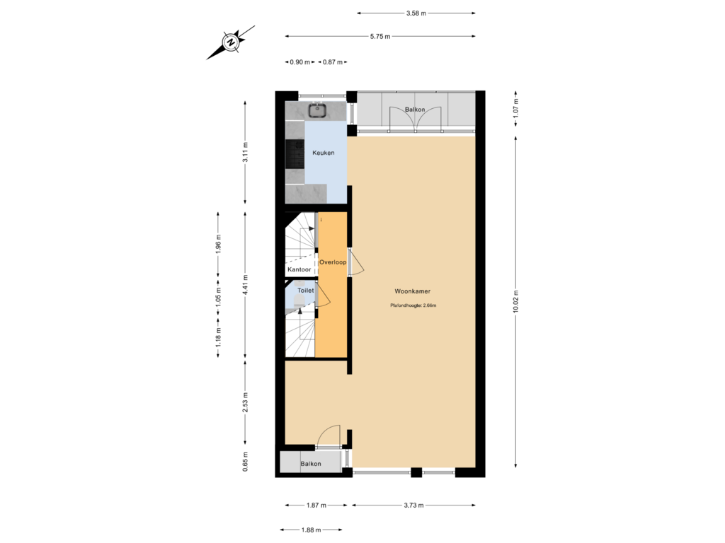 View floorplan of 2e verdieping of Rembrandtlaan 76-B