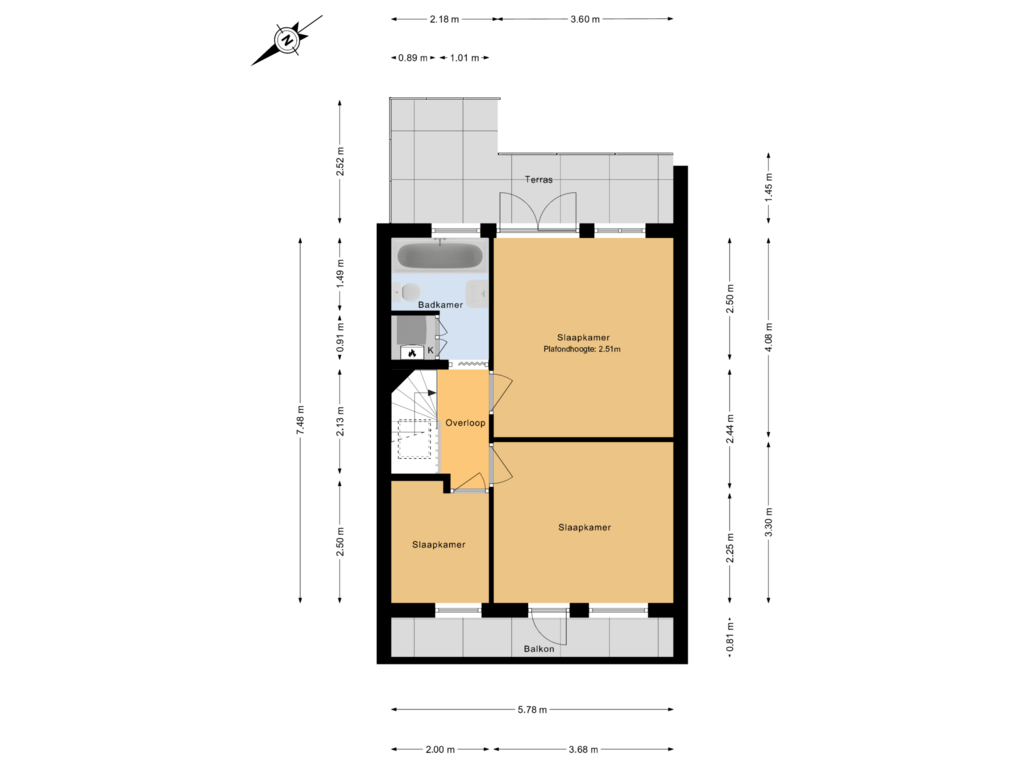 View floorplan of 3e verdieping of Rembrandtlaan 76-B