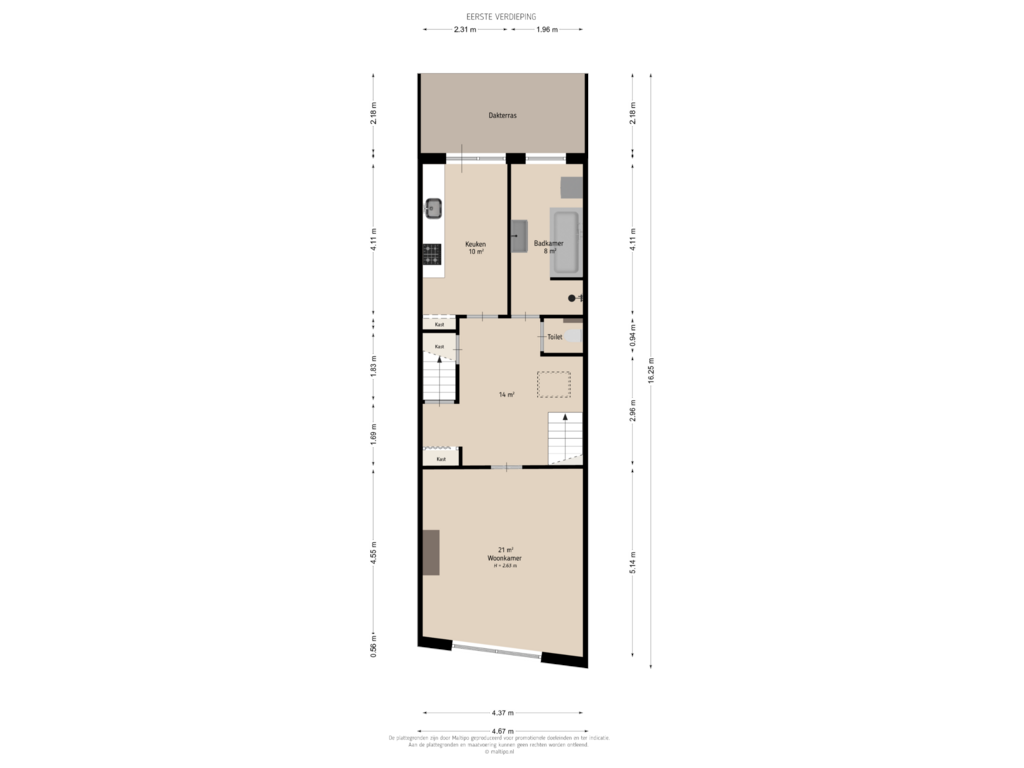 Bekijk plattegrond van Eerste verdieping van Vlietskant 21-B