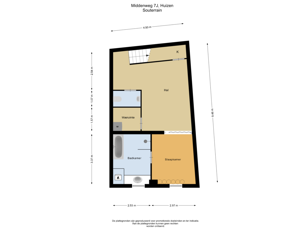 Bekijk plattegrond van Souterrain van Middenweg 7-J