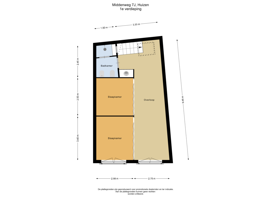 Bekijk plattegrond van 1e verdieping van Middenweg 7-J