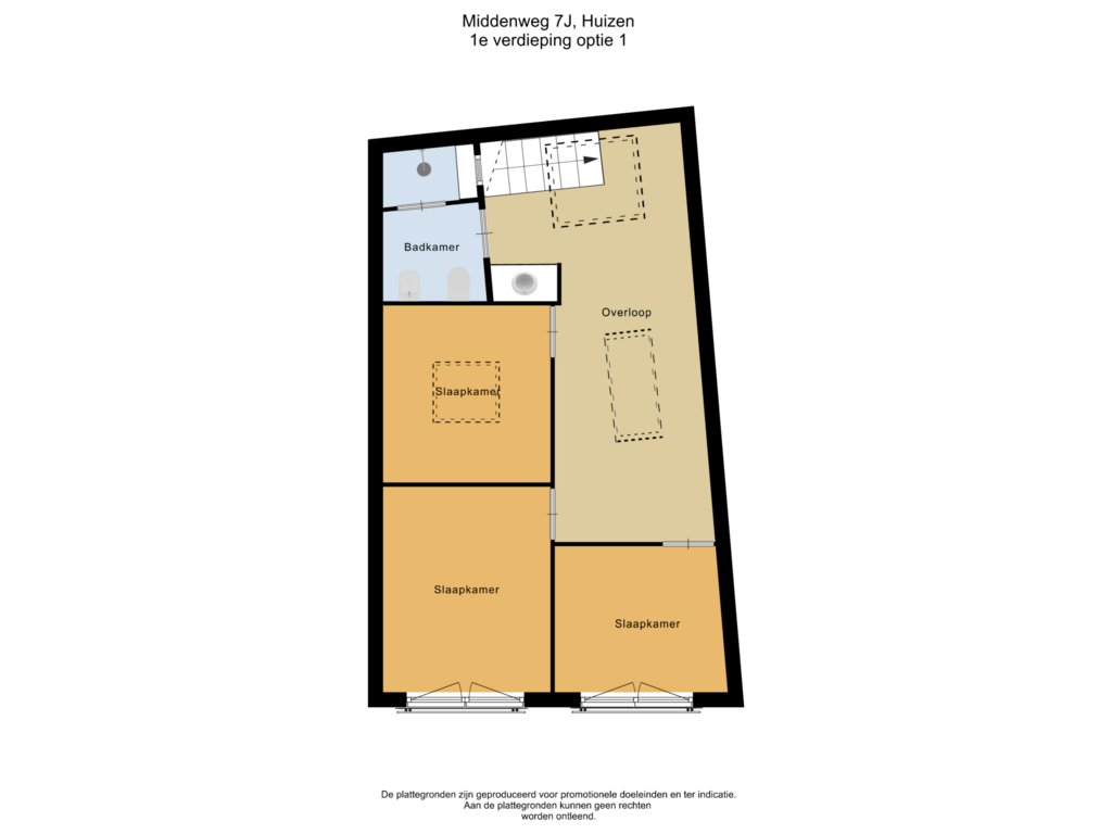 Bekijk plattegrond van 1e verdieping optie 1 van Middenweg 7-J