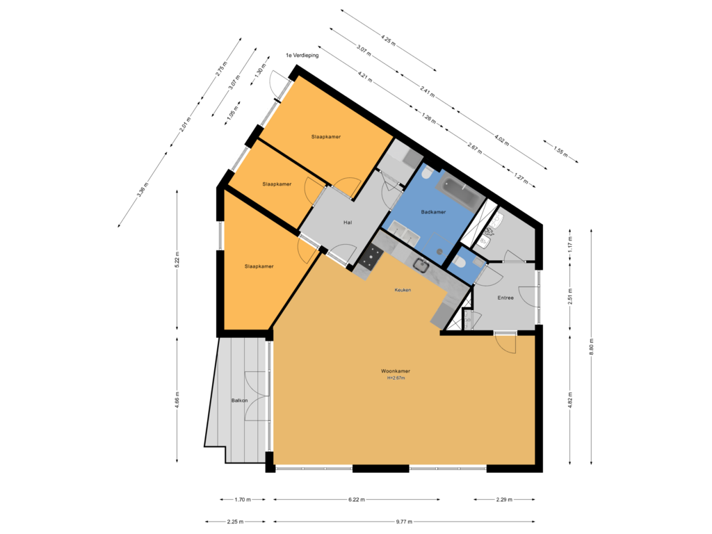 View floorplan of 1e Verdieping of Deernsstraat 6