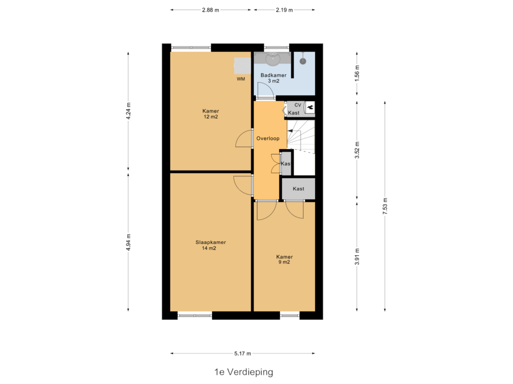 View floorplan of 1e Verdieping of Meerburgstraat 12