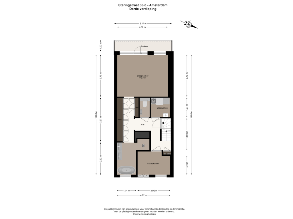 Bekijk plattegrond van Derde verdieping van Staringstraat 30-3