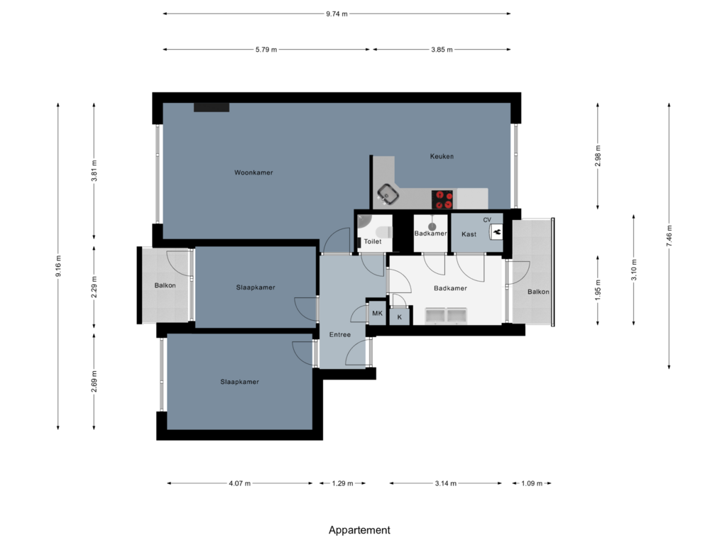 View floorplan of Appartement of Windmolenbroeksweg 43