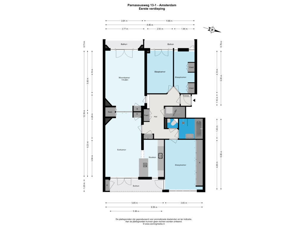 Bekijk plattegrond van Eerste verdieping van Parnassusweg 13-1