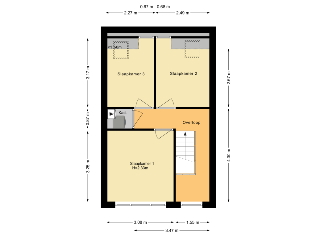 View floorplan of Eerste verdieping of Krugerstraat 71