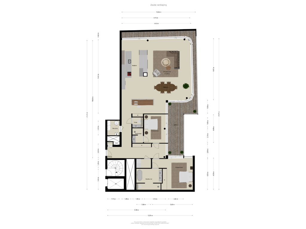 View floorplan of Zesde verdieping of Pieter de Hoochstraat 11-F4