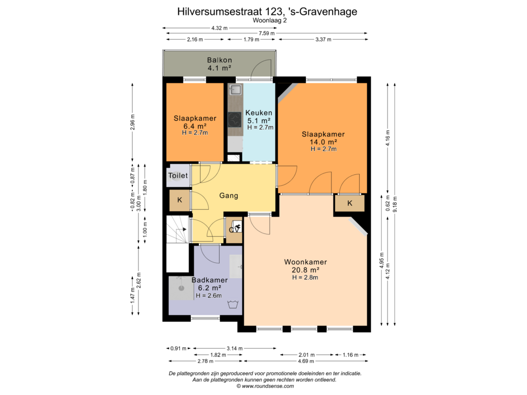 View floorplan of Woonlaag 2 of Hilversumsestraat 123