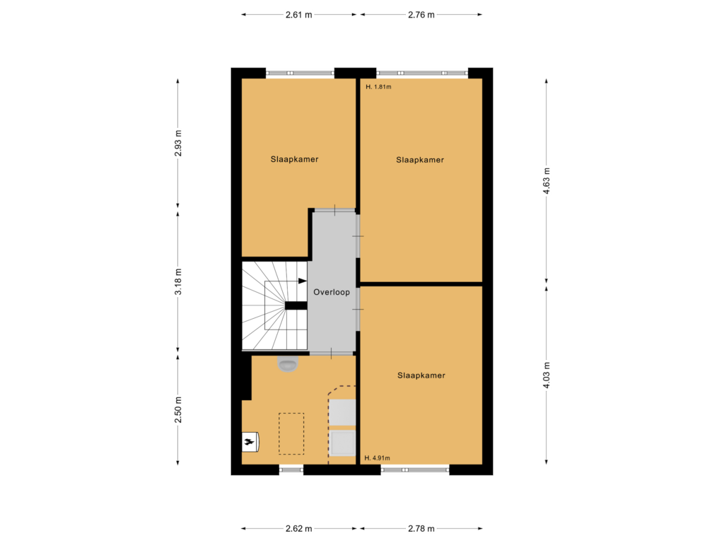 View floorplan of Tweede verdieping of Schoonebekerstraat 29