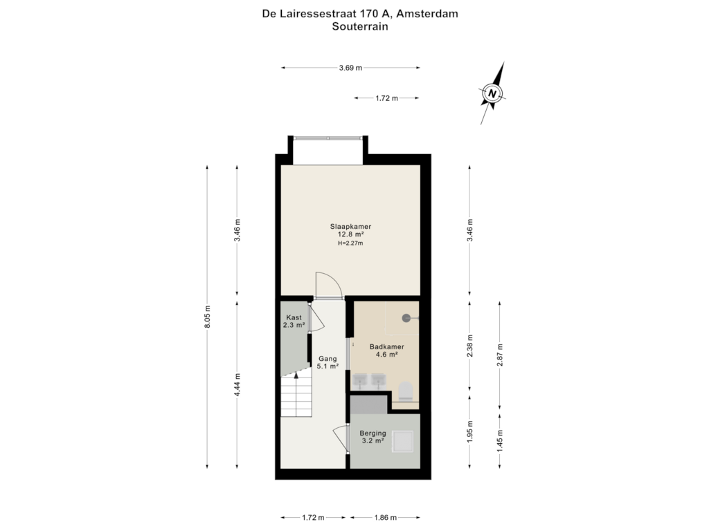 View floorplan of Souterrain of De Lairessestraat 170-A